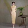 1011 summer new new Chinese fashion improved sleeveless long yellow cheongsam skirt sent for the test, young temperament looks thin