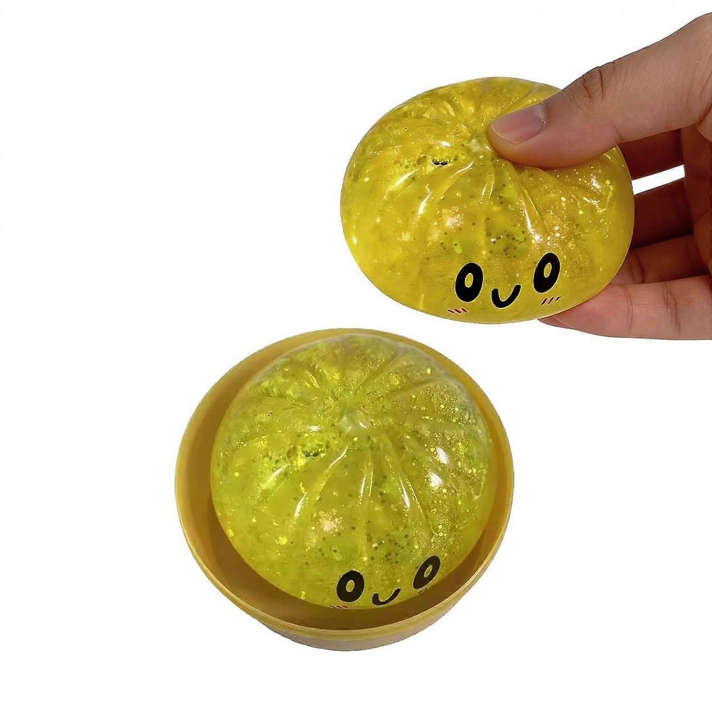 Glitter Steamed Bun Squeeze Toy, Cute Face Stress Relief Fidget Toy, Portable Slow Rebound Sensory Toy for Kids and Adults, 6 Colors