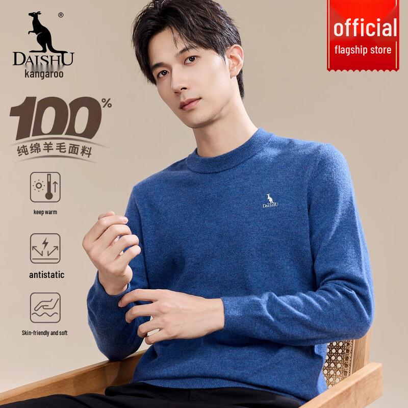 DAISHU Men's 100% Lambswool Round Neck Pullover Sweater