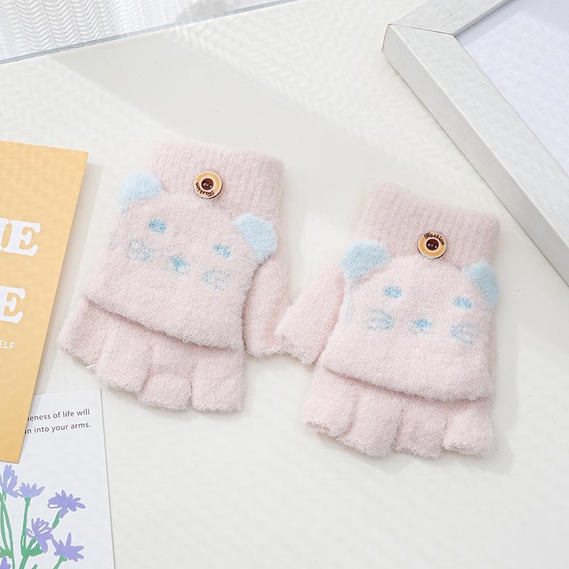 Милые детские перчатки-перевертыши с мультяшным принтом и бархатной подкладкой для тепла и защиты от холода — идеально подходят для письма осенью и зимой