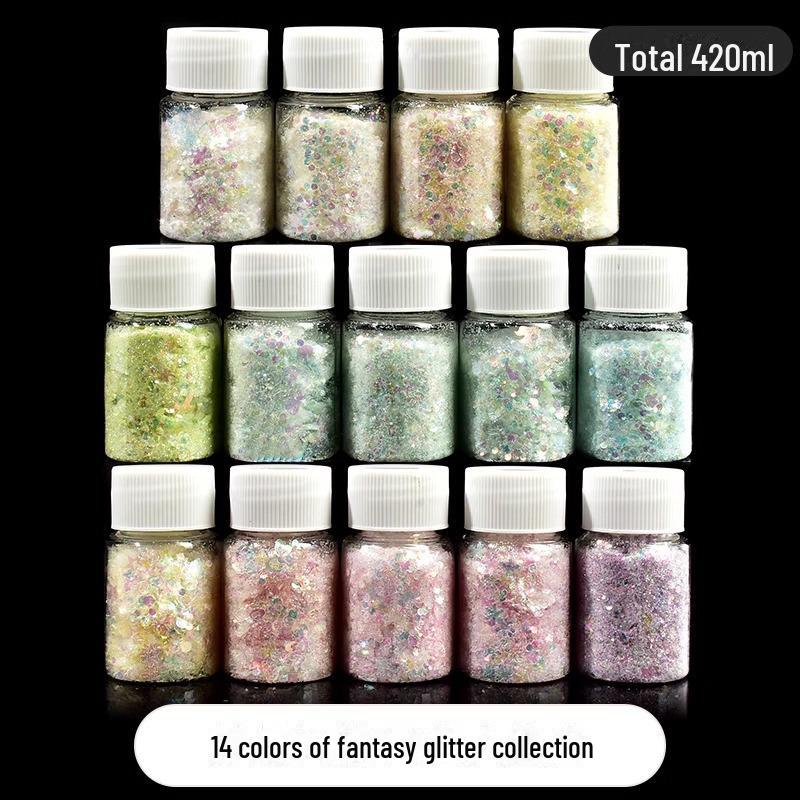 Dreamy Summer Glitter Mix: Hexagonal Sequins, Laser, and Fine Glitter In DIY Hemp Material.