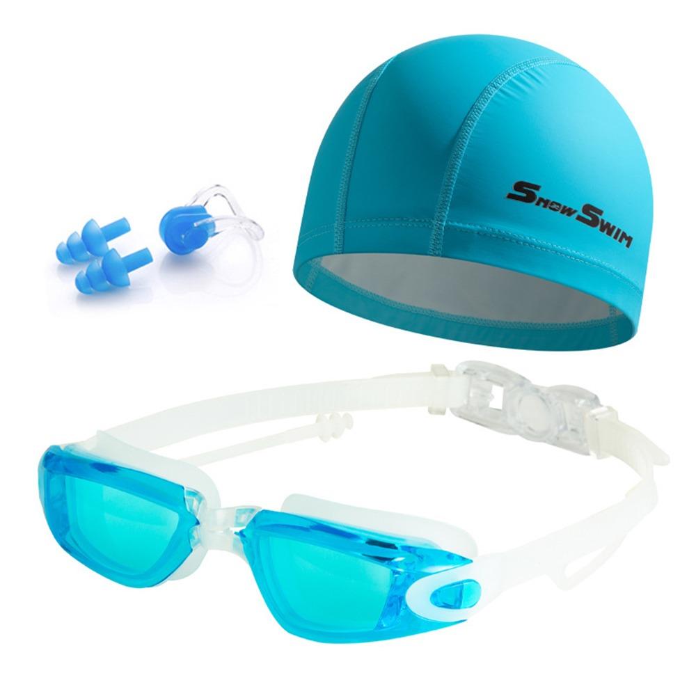 with Nose Clip, and Ear Plugs Silicone Swim Cap Adjustable Diving Eyewear  Water Sports