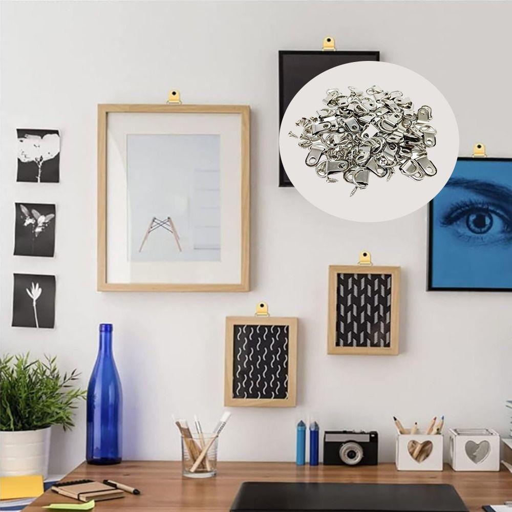 50pcs Hangers Picture Frame Hangers 50pcs Screws with Screw Hook Wall Triangle D-Ring D-type Design Multi-functional