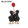 Enamel Double Ducks With Balloon Brooches For Women Kid Men Gold Color Animal Couple Wedding Jewelry Banquet Brooch Pins