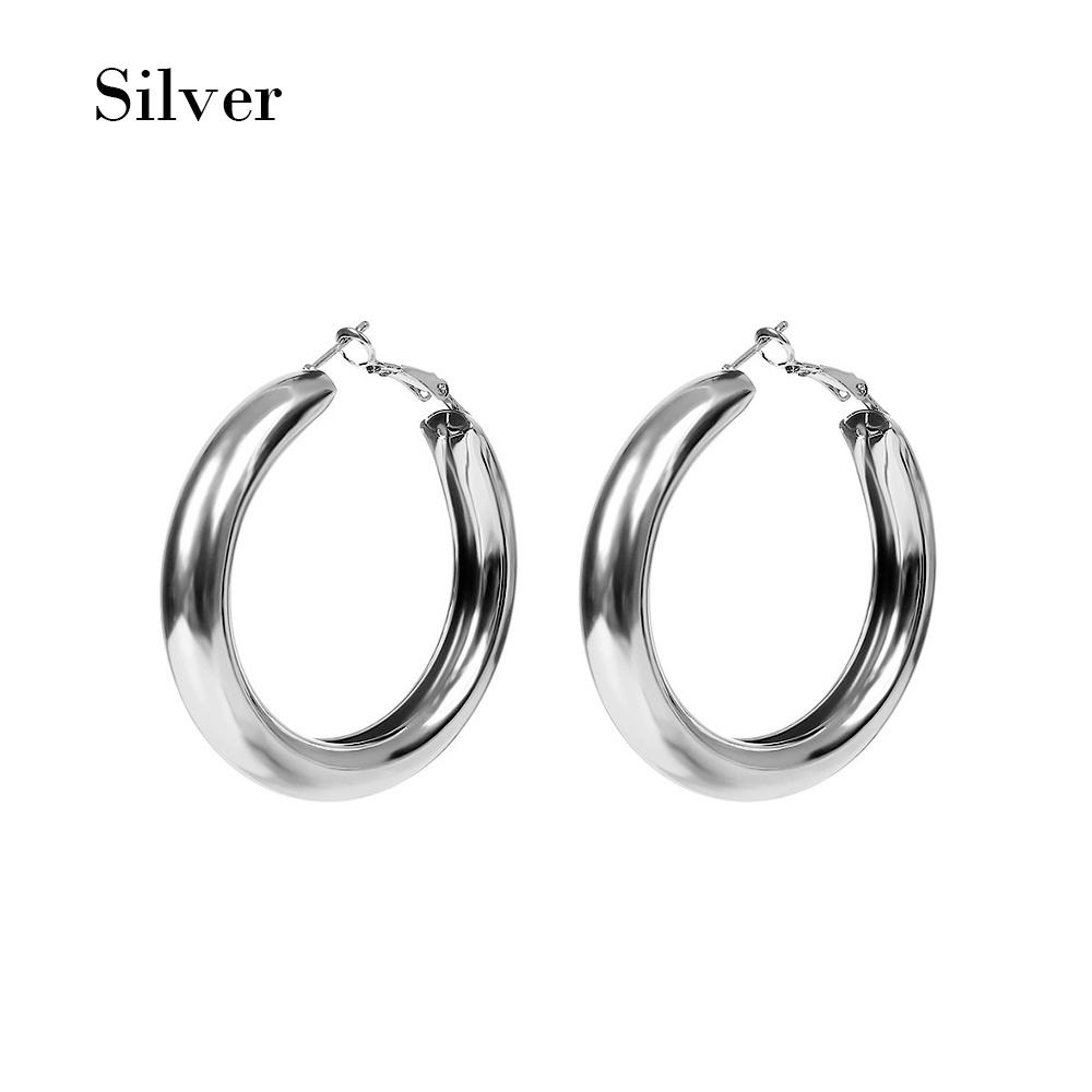Punk Rock Minimalist 50mm Hoop Earrings Big Gold Alloy Thick Tube Round Circle