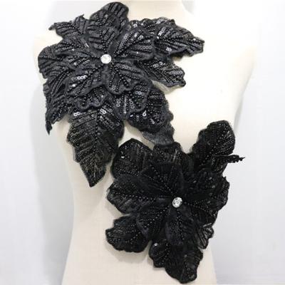 DIY патч украшения многослойные блестки искусственный жемчуг форма цветка большая вышивка аппликации платье подружки невесты декор одежды