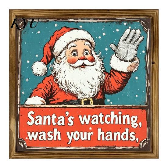 Waterproof Wood Painting Decor Double-Layer Wooden Framed Christmas Wall Art, Retro Santa Reindeer Picture Frame, Decorative Hanging Frames
