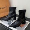 Зимние кожаные женские ботильоны на толстой подошве с острым носком на среднем каблуке, элегантная обувь 2025 года, модные туфли-лодочки в готическом стиле, челси, Botas De Mujer