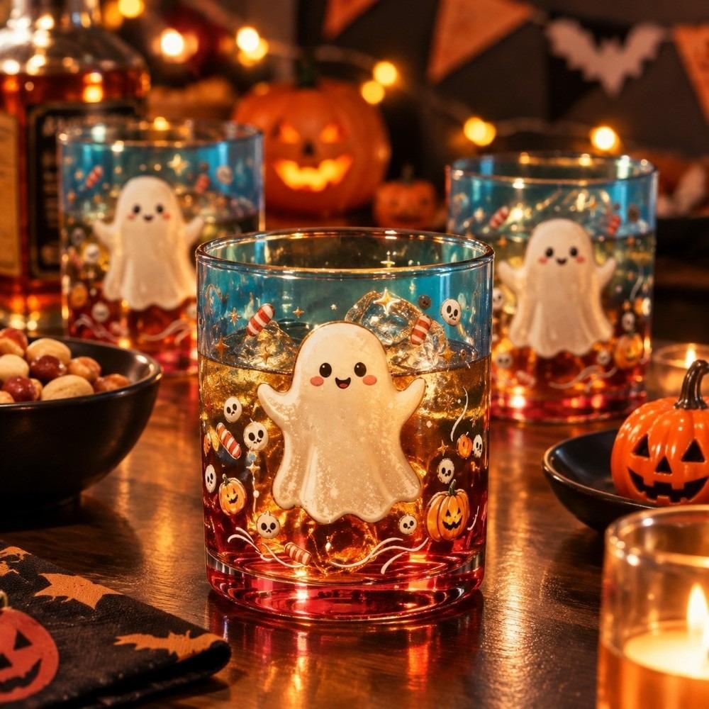 Pumpkin Skull Print Ghost Glass Cup Decorations Drinkware Gothic Halloween Glass Home Decor