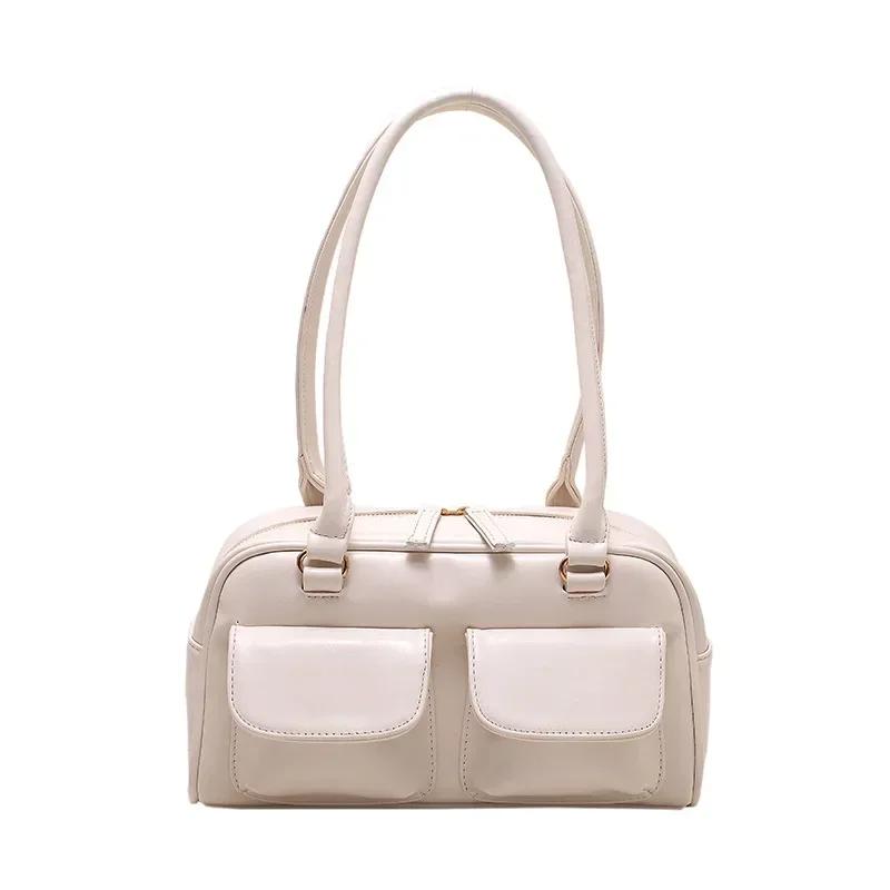 Retro Red Women's Satchel Hobo Bag Patent Leather Multi Pocket Luxury Designer Handbag Female Shoulder Underarm Bag Tote Purses