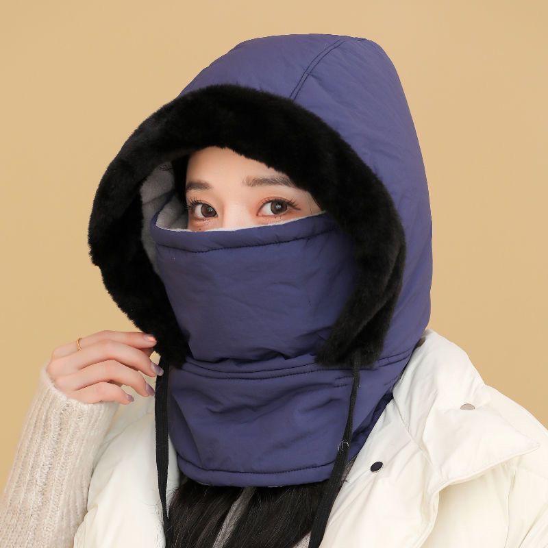 Зимняя теплая шапка на флисовой подкладке с ушами, маской для лица и манишкой - Ветрозащитное снаряжение для холодной погоды для мужчин и женщин для велоспорта на открытом воздухе