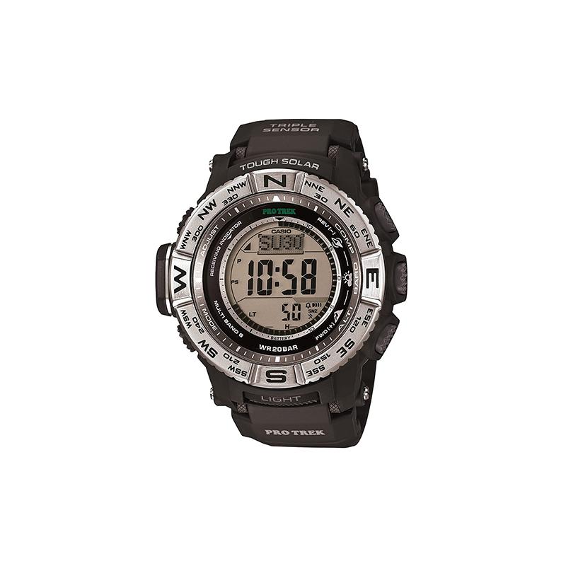 Casio Серия PRO TREK - Дисковый цифровой дисплей Водонепроницаемость 200 метров Солнечный атомный цифровой часы Солнечный кварцевый механизм Ремешок из смолы Японский PRW-3500-1CR