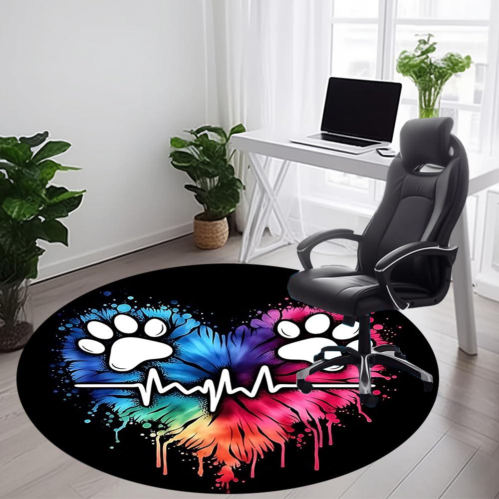 1pc PawPrints Heartbeat Office Round Area Rug, Indoor Mat Suitable ForOffice, Under Office Chairs Bedroom Living Room Home Decor T185