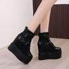 Womens Chelsea Boots Black Creeper Platform Wedge Heel Sponge Cake Muffin Inside Fashion Pleated Ankle Boots