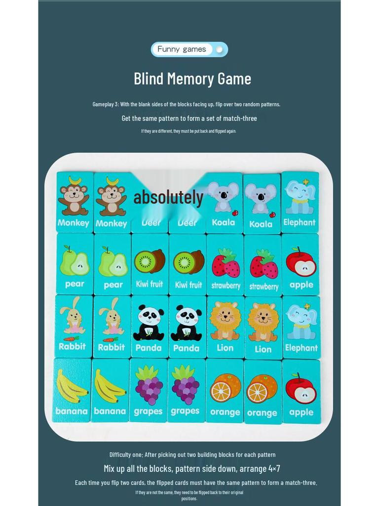 Wooden Educational Fruit & Animal Domino Building Blocks for Kids