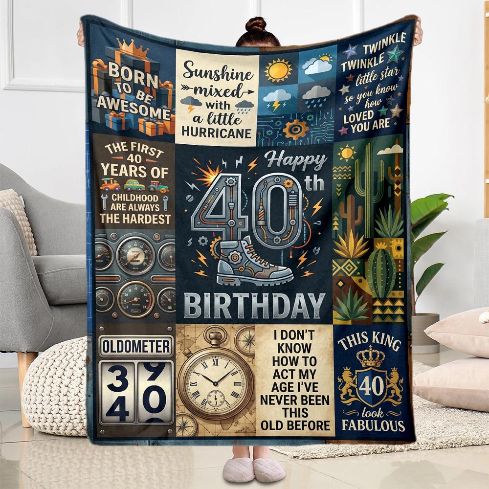 Happy 40th Birthday Celebration Flannel Blanket-Soft and Suitable for Sofas,Beds,Offices,Travel,All Seasons,Great Gift for Holidays and Birthdays.