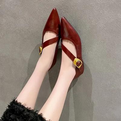 Женские ретро туфли на плоском каблуке, уличные повседневные Мэри Джейн, красные, новые, модные, неглубокие слипоны, женские остроносые элегантные мягкие туфли