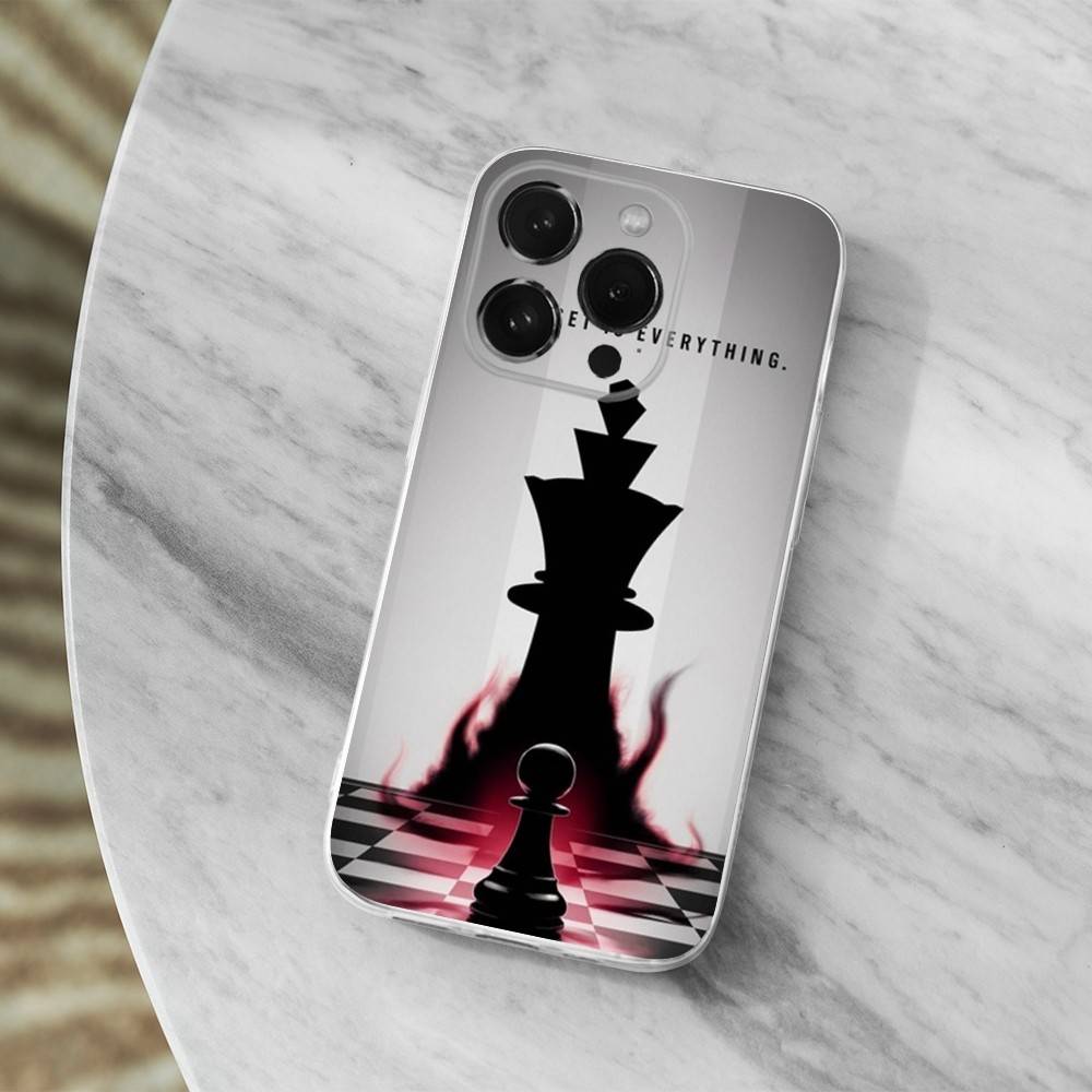 Chess Board Art Pieces Phone Case For iPhone 14,13,12,11,17,16,15,Pro,Max,Plus,X,XS,XR,SE,Mini Transparent Soft Cover