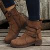 Autumn and Winter Round Head Side Zipper Low-heeled Large Size Short Boots Flat-bottomed Belt Buckle Suede Martin Boots