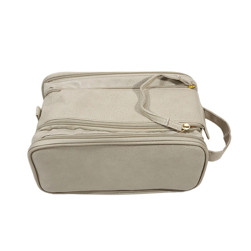 Дорожная косметичка из искусственной кожи, большая вместимость, многофункциональные косметички, переносная сумка для хранения косметических принадлежностей с двойной молнией и кисточками