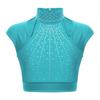 Girls Sleeveless Crop Top Shiny Rhinestones Cutout Design for Figure Skating Dance Gymnastics Performance Wear