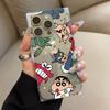 Clear Square Back Tube Case Protection For iPhone 15 Plus 12 13 14 Pro Max 11 16 ProMax Anti-Oxygen,Dynamic Shin-chan Pattern Casing