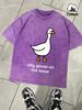 Sillu Goose On The Loose Print Snow Wash Man TShirt Summer Cotton Retro Tee Fashion Short Sleeve Unisex Loose ONeck Top
