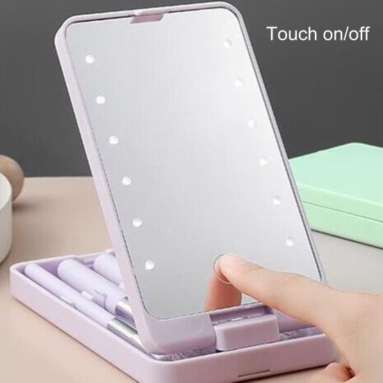 1 Set Makeup Brush LED Mirror Box Foundation Loose Powder Eye Nose Shadow Cosmetic Brush Portable Travel Women Girls Makeup Tools