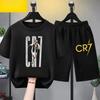 Летний детский комплект одежды CR7 Звезда футбола Принт Короткий рукав Топ Шорты Комплект из 2 предметов Мягкий Спортивный Костюм Комплект Одежды