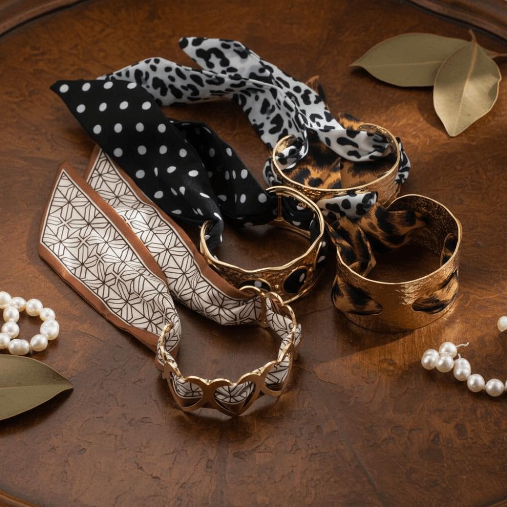 Polka Dot Metal Wide Bracelet Ribbon-Wrapped Ethnic Style Wristband Jewelry Accessories