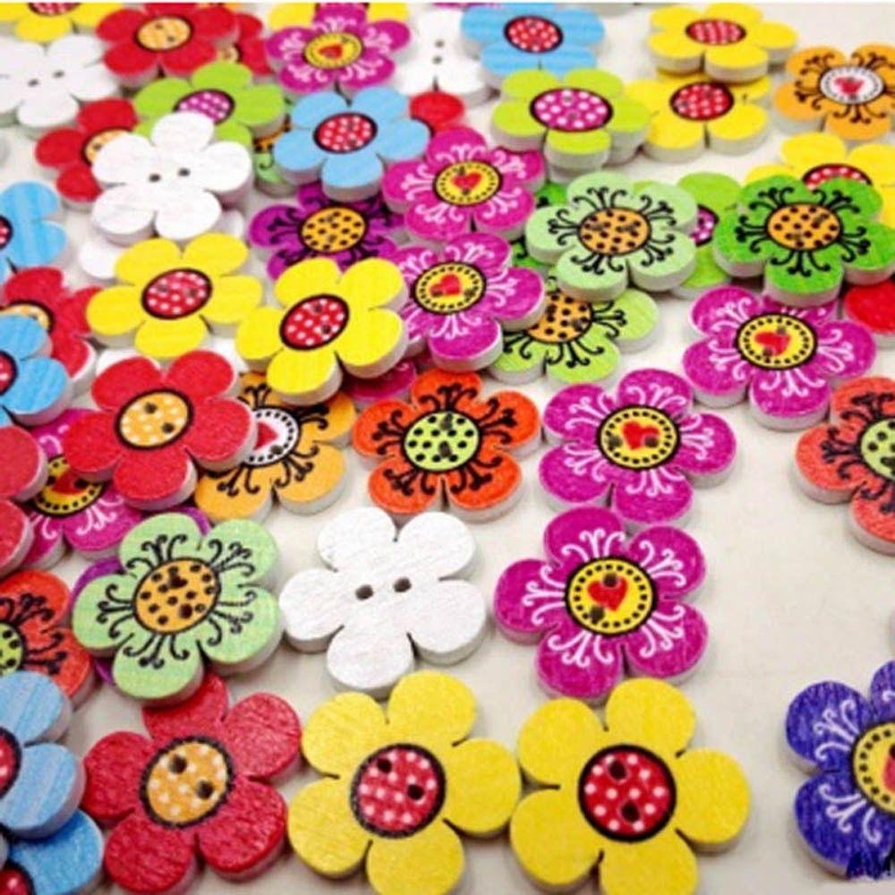 Cute Mixed Color 20 mm 2-Holes Wooden Buttons Sewing Scrapbooking Crafts Decoration Flower Dots