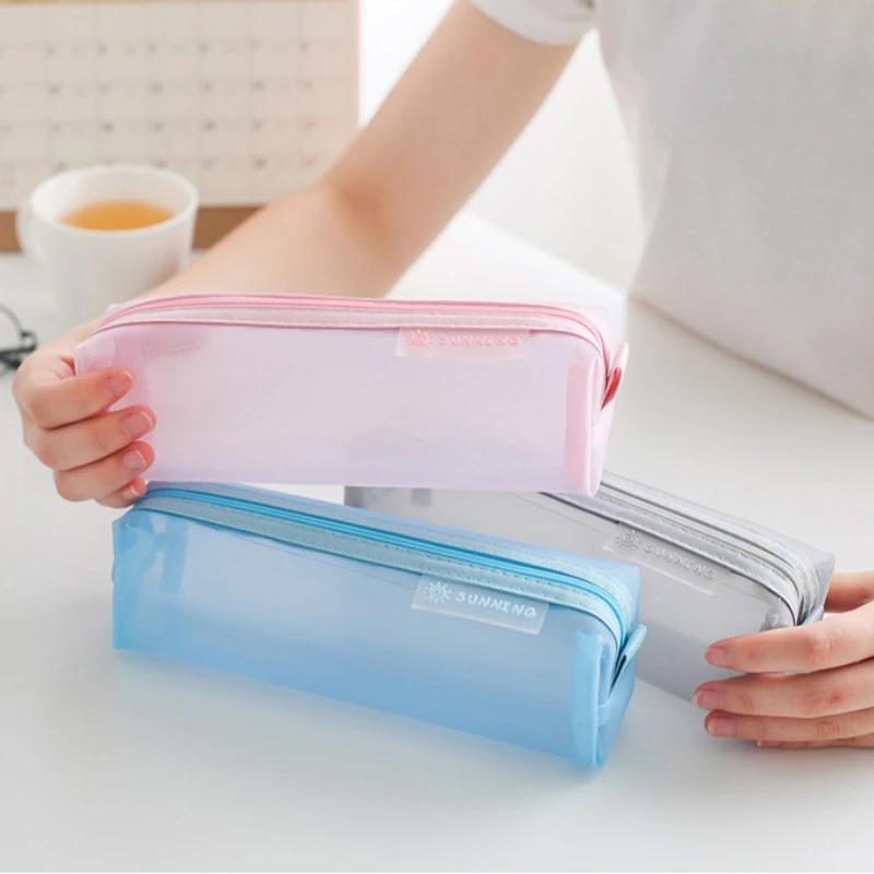 Cute Transparent Mesh Pencil Pouch High Value Student Stationery Bag Portable Multi-functional Student Supplies Storage Bag
