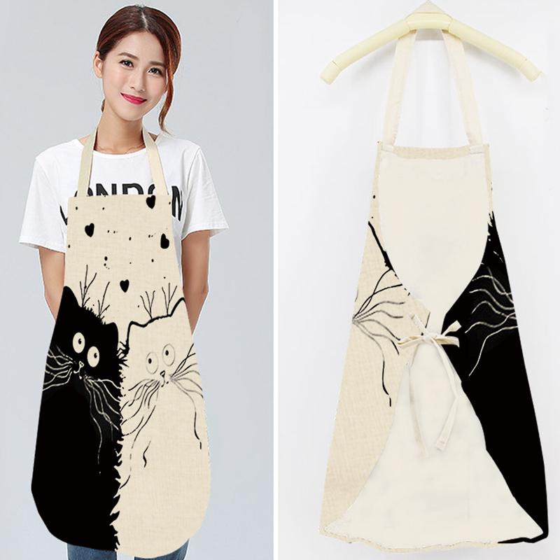1 шт. домашний кухонный фартук без рукавов из хлопка и льна, фартуки с рисунком кота, забавная одежда для уборки