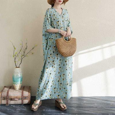 Летний цвет Ретро Длинная юбка Хлопково-льняное платье