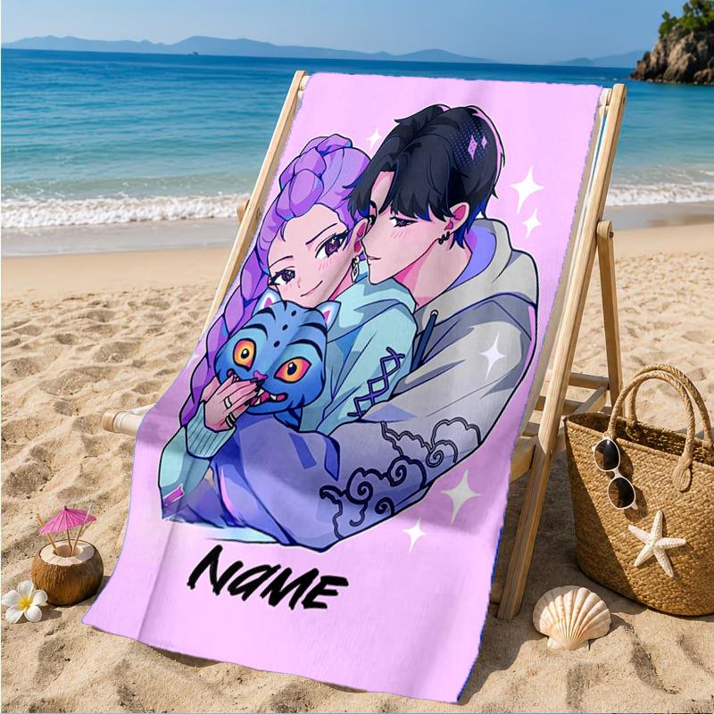Custom Name KPop Cartoon Beach Towel Microfiber Beach Towel, Lightweight and Quick-Dry, for Summer Travel, Swimming Pool Gift