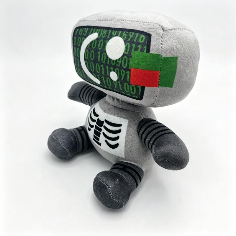 Phighting Kelder Skeleton TV Head Plush Doll Binary Code Screen Robot Stuffed Toy Game Character Soft Figure Gift Game Fans Collectible Decor Present