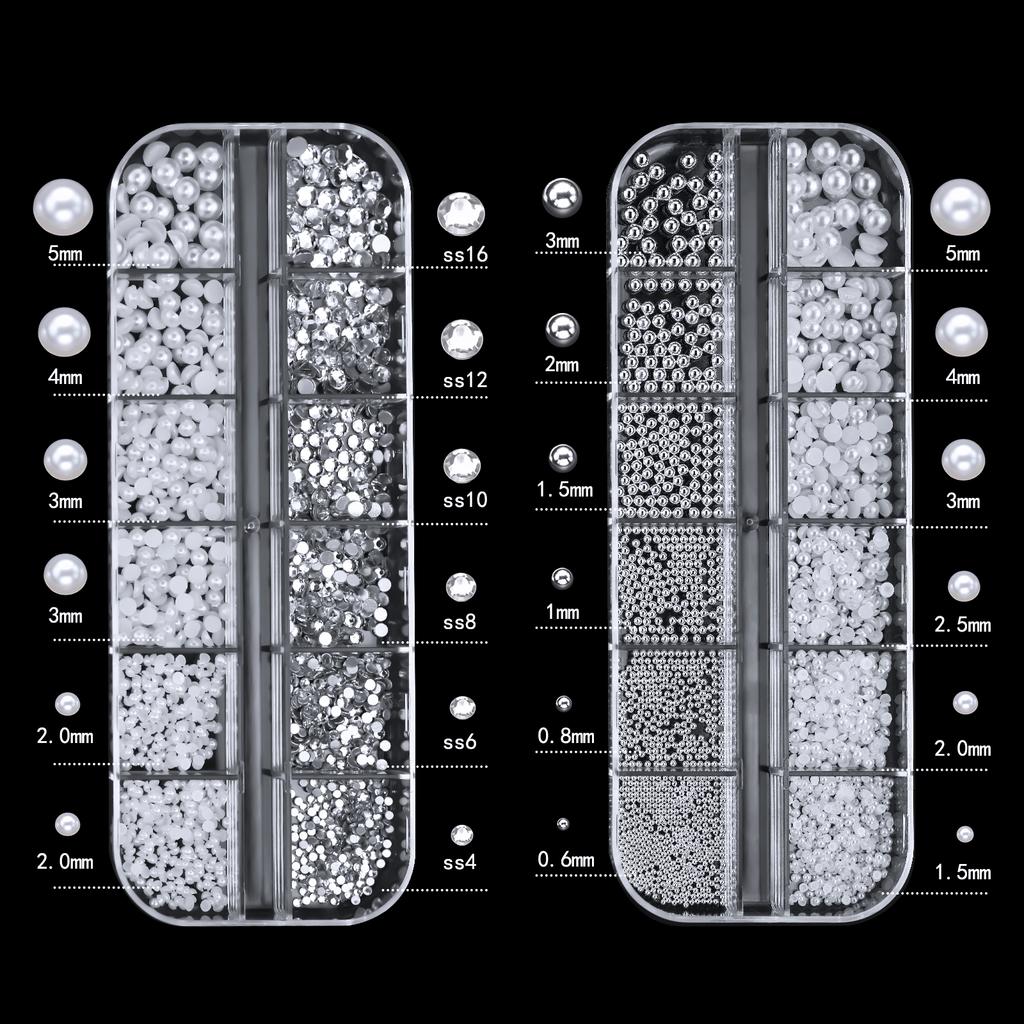 Коробка 3D Жемчуг Белый Ноготь Плоский Бисер Стразы Икра Смешанные Размеры Украшение для Нейл-Арта для DIY Маникюра Шармы для Ногтей Мульти