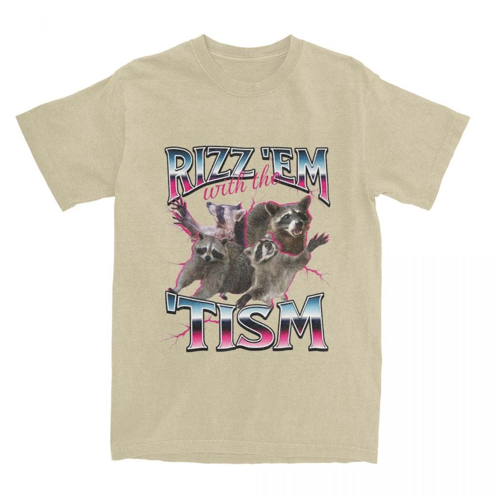 Men Women's Rizz Em Autism Racoon T Shirt Merch Pure Cotton T-shirt Clothes Fashion Tees Printed