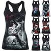Women's Fashion Gothic Sleeveless Shirts Red Rose Head Skull 3D Printed Tank Tops Vintage Dead Kiss Shirts