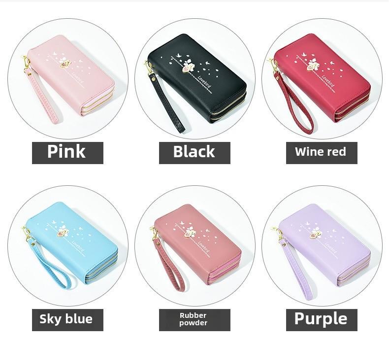 Женский длинный кошелек - двойная молния, большая вместимость с принтом Love, карманный чехол для телефона