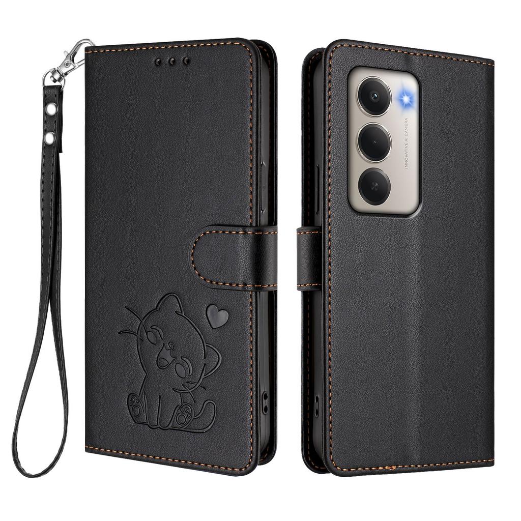 For Xiaomi Redmi 15 4G (EU) (171mm) Wallet Case with Wrist Strap Love Cat Pattern Imprint Leather Phone Cover