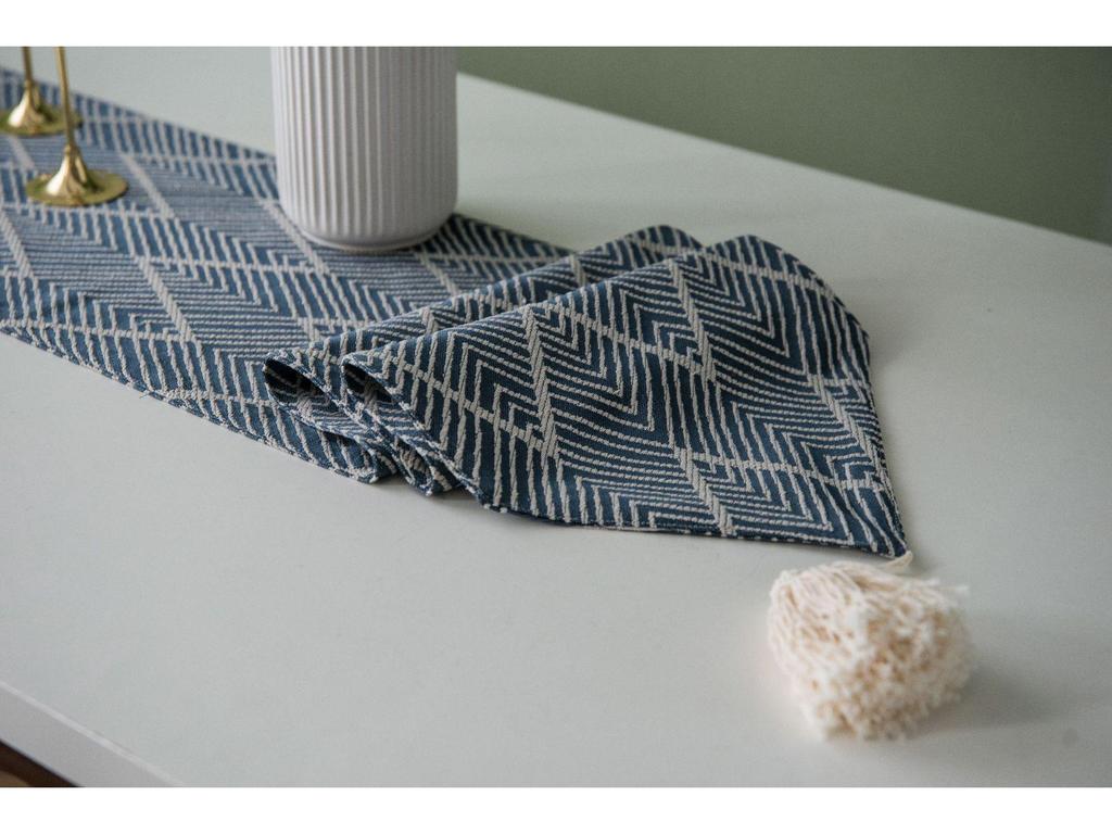 Скандинавская геометрическая жаккардовая дорожка на стол с кисточками – смесь полиэстера и хлопка