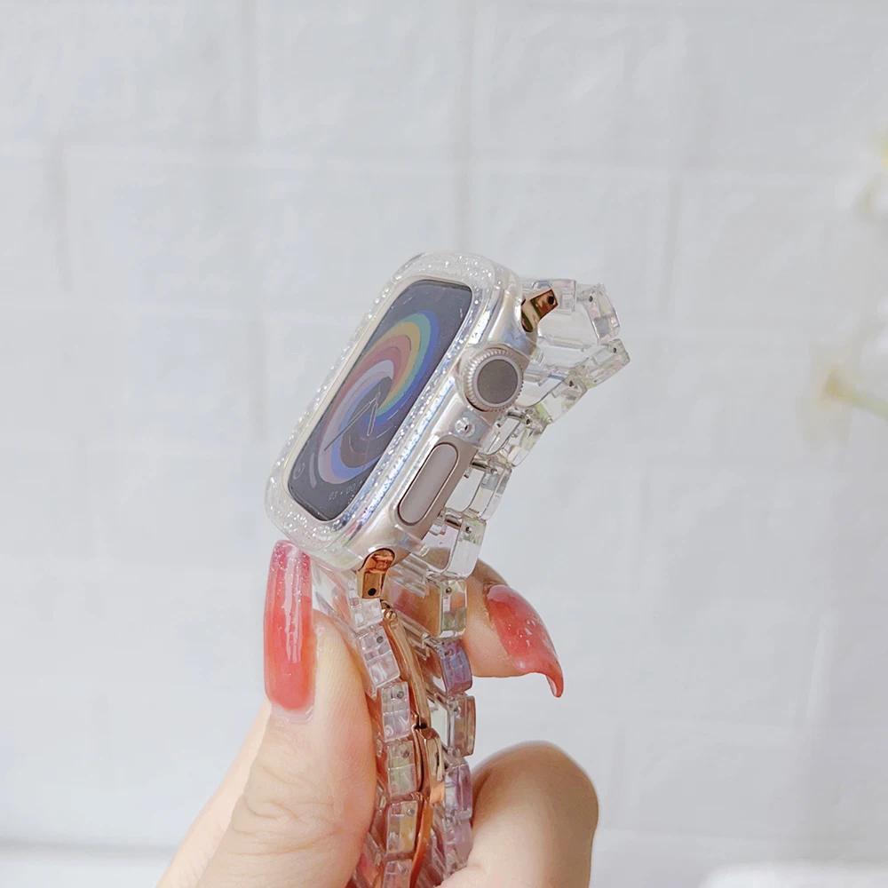 Прозрачный чехол LGlitter для Apple Watch Series 8 7 5 6 SE Ultra Блестящий бампер Защитная крышка для IWatch 41мм 45 49мм 44мм 40мм 42 38мм