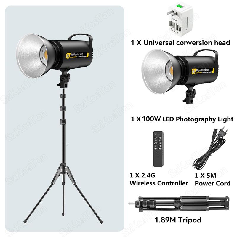 Светодиодная видеолампа 2.4G Control 100W Bi-Color COB Photography Постоянное выходное освещение Dimming 3200K-6500K Bowens Mount