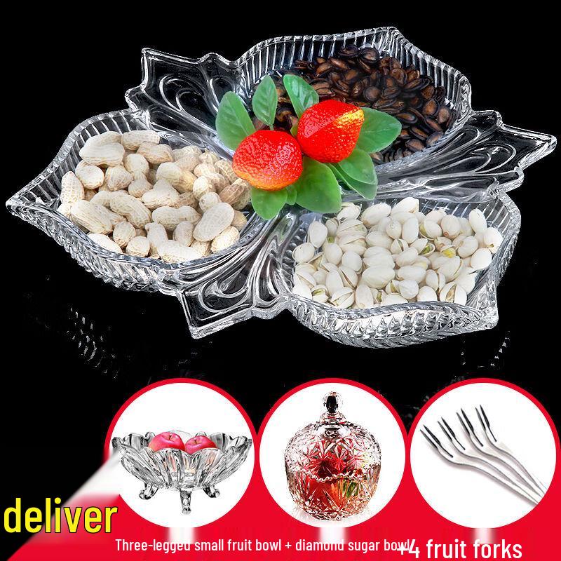 Flevance European Crystal Glass Divided Fruit & Snack Plate
