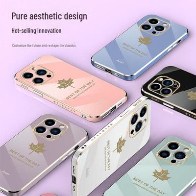 Чехол из гальванического силикона для iPhone 13Promax - модный дизайн с защитой от падения и кленовым листом