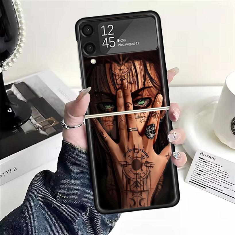 A-Атака на Титанов Эрен Йегер Чехлы Для Samsung Galaxy Z Flip 4 5 6 7 3 Z Flip7 Flip6 Flip4 Flip5 Flip3 5G Жесткий Ударопрочный Забавный