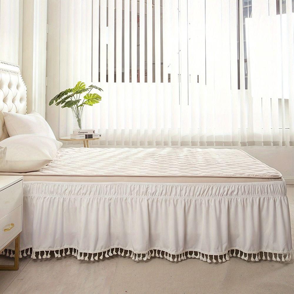 Wrinkle Resistant Tassel Bed Skirt Solid Color Bed Ruffles Wrap Bedding Accessory