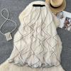 Summer Women French Elegant Wavy Pattern Ruffles Long Midi Mesh Skirt