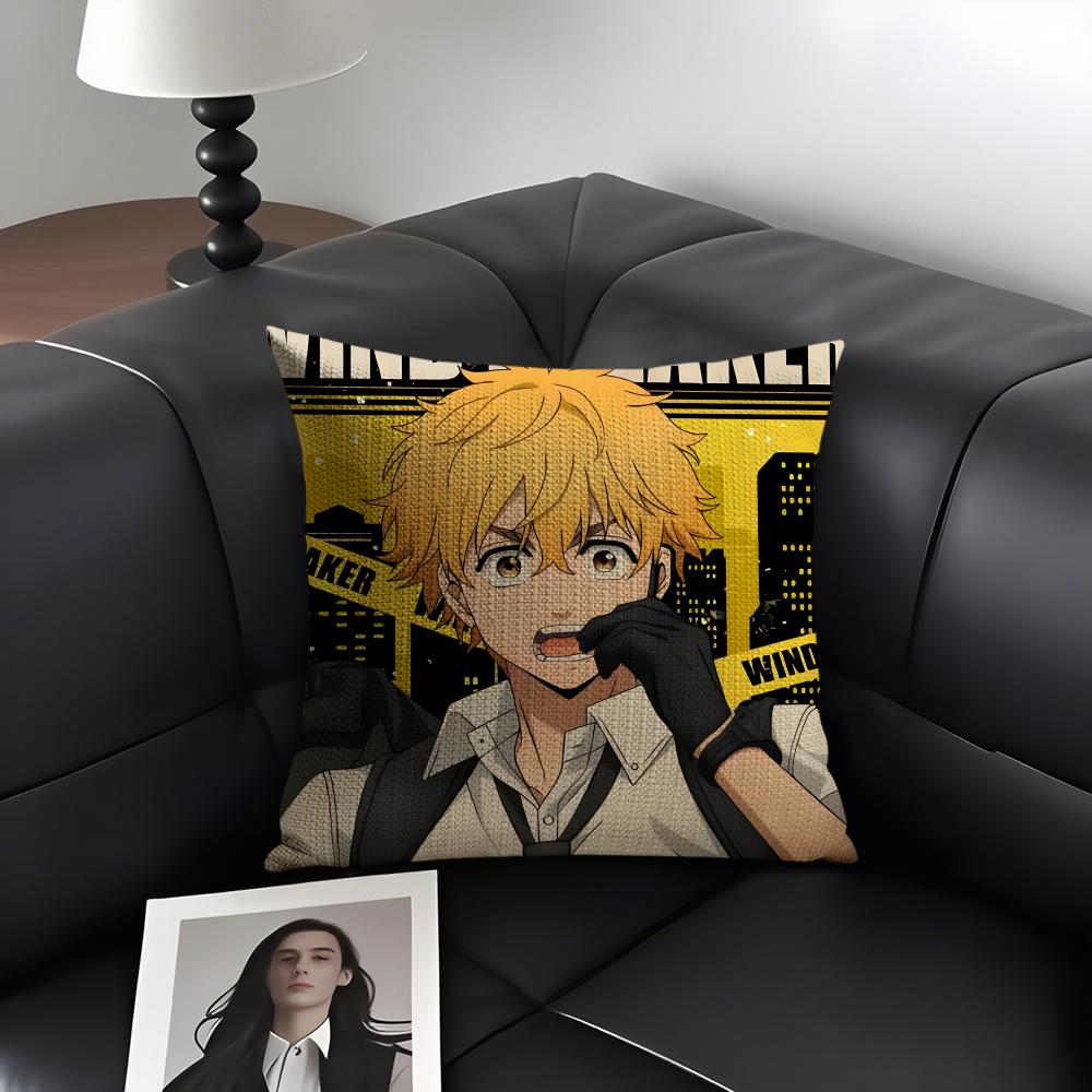 WWind BreakerR Webtoon Cushion Cover Natural Linen Organic Fabric DoubleSided Printing Sofa Home Decor Gift Pillow Case